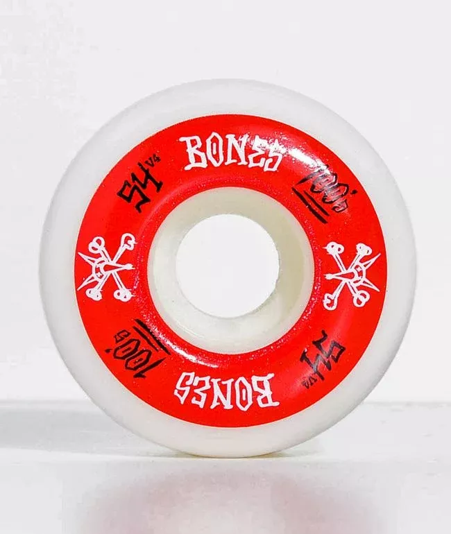 Bones 100 Ringers 54mm Red and White Skateboard Wheels