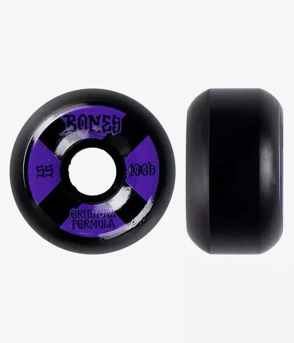 Bones 100's OG V5 Skateboard Wheels Black/Purple (4 pack)