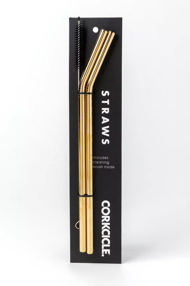 Corkcicle Metal Staw Set with Cleaning brush - Gold