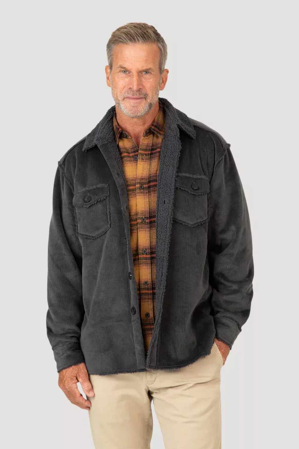 Luxe Vintage Washed Cord & Ultra Sherpa Button Jacket