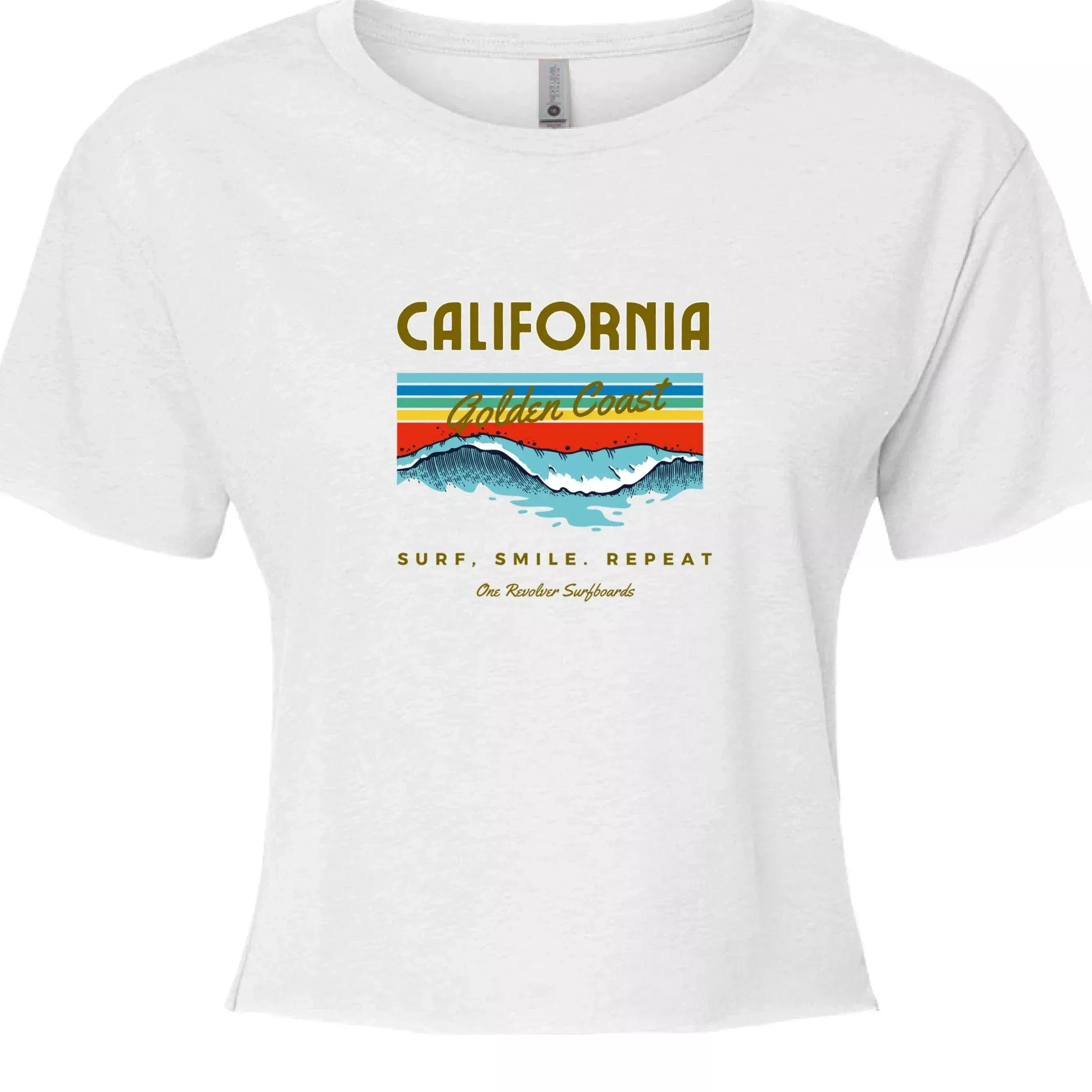 One Revolver Surfboards Surf. Sleep. Repeat. California Crop Top – Women’s Boho Style